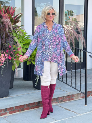 SHADES OF BLUE  ROUGED CARDIGAN