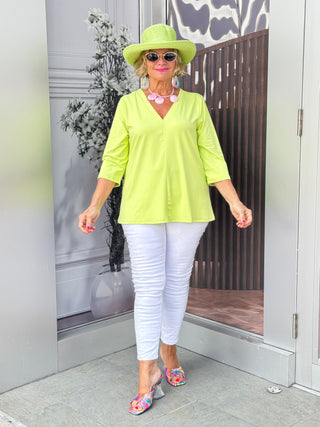 TAILORED SLEEVE LIME V NECK TOP
