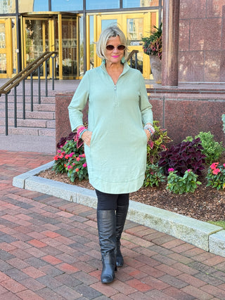 Lulu B Sage Textured Half Zipper Dress