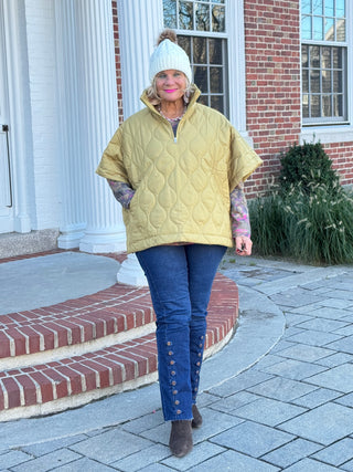 Quilted Short Sleeves Puffer Pullover Poncho Mustard Cathys Place