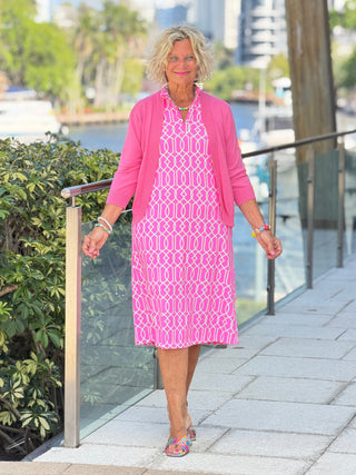 LULU B PALM Beach LATTICE HALF ZIPPER MIDDY DRESS 3X