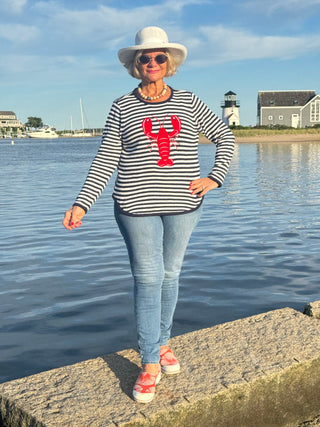 NAVY STRIPE LOBSTER SWEATER