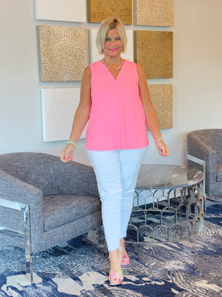 TAILORED V NECK CORAL TOP - Cathys Place