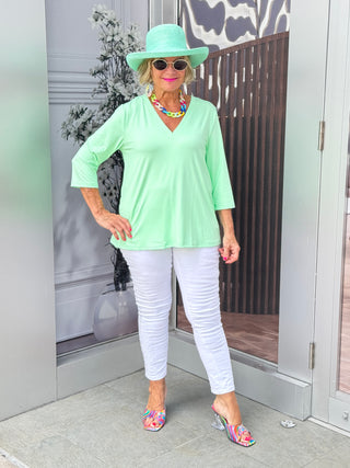 LULU-B TAILORED V CLEAR LIME TOP
