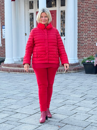 LULU-B PUFFER DOWN RED FAUX FUR JACKET