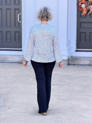 LONG SLEEVE CREW NECK SEQUIN BOXY TOP Cathys Place