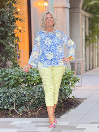 Azure Hexagon Crochet Sweater CHARLIE B