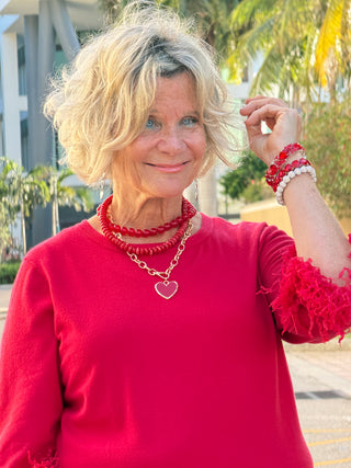 LULU B RED FINGE CASHMERE TOP