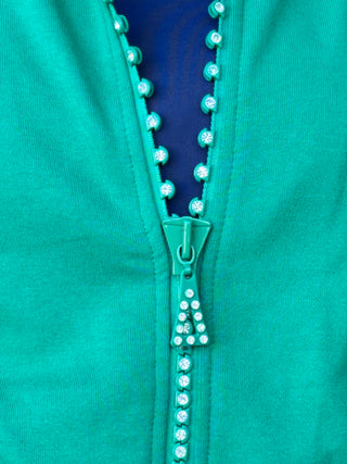 Crystal Zipper Cardigan with Collar Kelly Green
