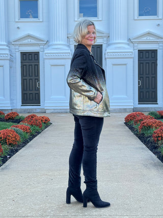 Women's Metallic Ombre Faux Suede Moto Jacket