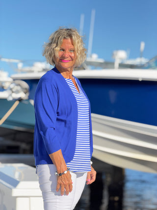 NAUTICAL BLU STRIPED SLEEVELESS NOTCH TOP LULU-B