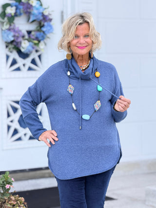 Women's Cozy Cowl Neck Solid Pullover Top INDIGO Cathys Place