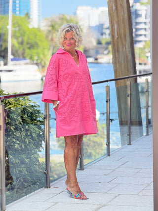 Women's Eyelet Cotton Candt Floral Shift Dress Cathys Place