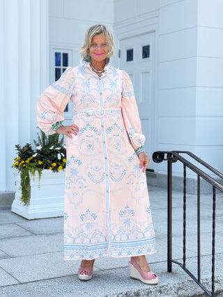 Women Summer Boho Tropical Cotton Linen Maxi Dress with Belt CATHYS RESORTWEAR
