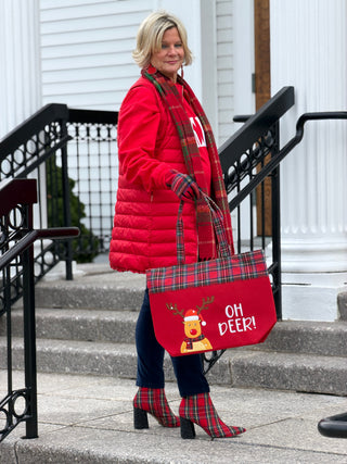 Oh Deer Letter Reindeer Christmas Tote Bag Cathys Place