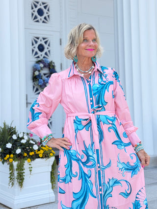 Elegant Floral Button-Down Maxi Dress with Belt CATHYS RESORTWEAR