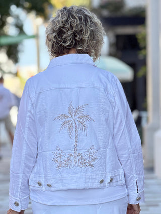 LINEN PALM TREE JACKET WHITE Cathys Place
