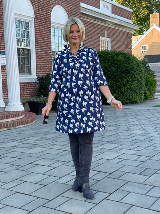 LULU-B RUFFLE NAVY DREAMING RUFFLE NECK DRESS