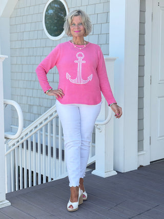 DOCKSIDE NAUTICAL PINK STRIPE ANCHOR SWEATER LULU-B