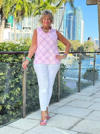 LULU B PINK CHIC SLEEVELESS RUFFLE TOP