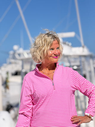 NAUTICAL HOT PINK HALF ZIPPER TOP LULU-B