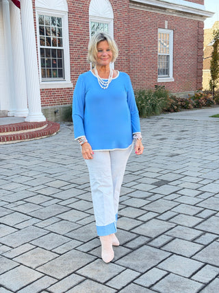 Women's Contrast Embroidered Solid Knit Top bluebell Cathys Place