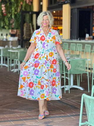 Casual Bohemian WHITE high-waisted color contrast dress Cathys Place