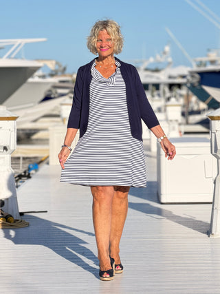 NAUTICAL NAVY SLEEVELESS RUFFLE DRESS LULU-B