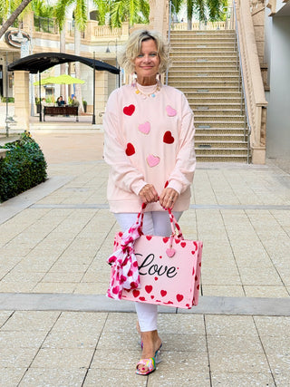 Glitter Trim Chenille Heart Valentine Sweatshirt - Cathys Place