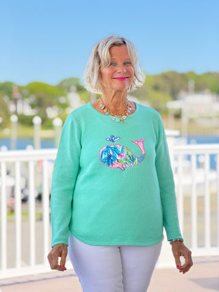 BEACH CLUB SEAFOAM WHALE SWEATER LULU-B