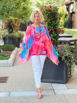 Sofia Sunrise Silk Kaftan (BQ201U): 672 Fuchsia / One Size TINA Stephens Italy/Tees By Tina