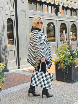 Houndstooth Knit Poncho Cape