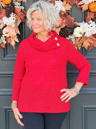 HOLIDAY RED SPARKLE COWL TOP Cathys Place