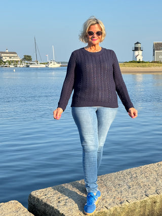 LULU-B NAVY CABLE CREW NECK SWEATER
