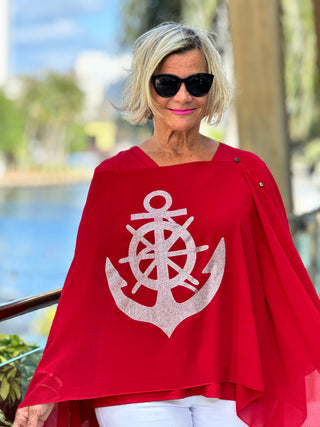 SWAROVSKI CRYSTAL RED ANCHOR STATEMENT TOP