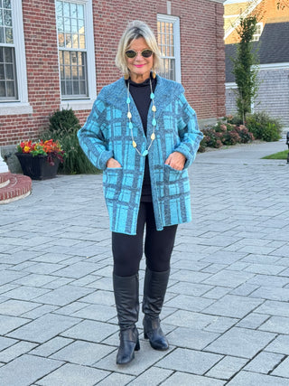 SOUTHERN NIGHTS BLUE PLAID POCKET SWEATER