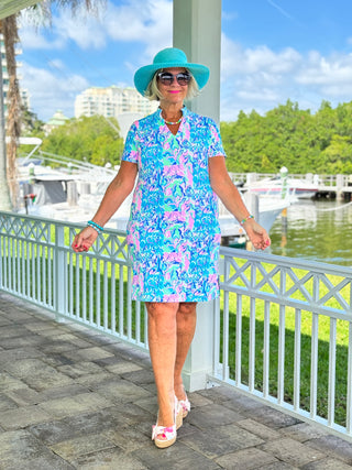 SPLASH OF PINK  SHORT SLEEVE DRESS