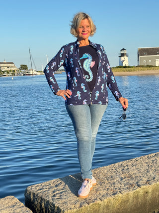 LULU-B NAVY SEAHORSE SWEATER