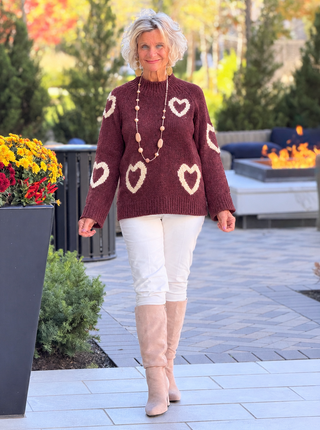 Heart Mock Neck Knit SweateR CHARLIE B
