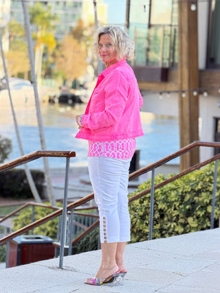 LLULU B PALM BEACH LATTICE V NECK TOP LULU-B