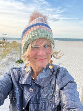 Multi Pastel Stripe Knit Pom Beanie Cathys Place