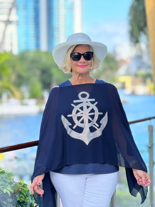 SWAROVSKI  CRYSTAL NAVY ANCHOR STATEMENT TOP