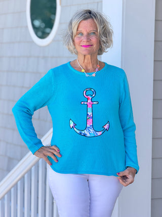BEACH CLUB AQUA CAPE COD ANCHOR SWEATER LULU-B