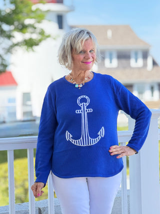 DOCKSIDE NAUTICAL COBALT STRIPE ANCHOR SWEATER LULU-B
