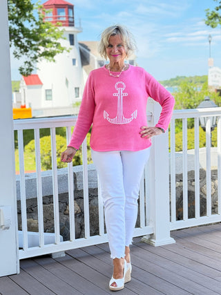 DOCKSIDE NAUTICAL PINK STRIPE ANCHOR SWEATER LULU-B