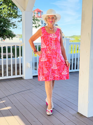 HARBOR LIGHTS RED SAILBOAT DRESS TANGO MANGO