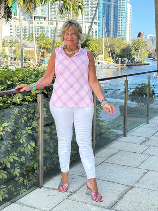 LULU B PINK CHIC SLEEVELESS RUFFLE TOP