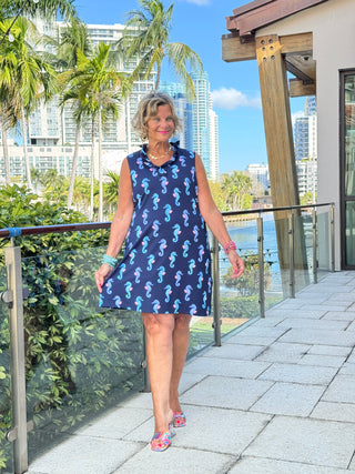 LULU B MIDNIGHT REEF RUFFLE DRESS