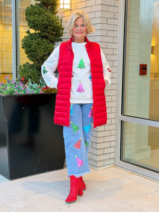 White Shiny Christmas Tree Patched Patterned Festive Sweatshirt Lovesoft