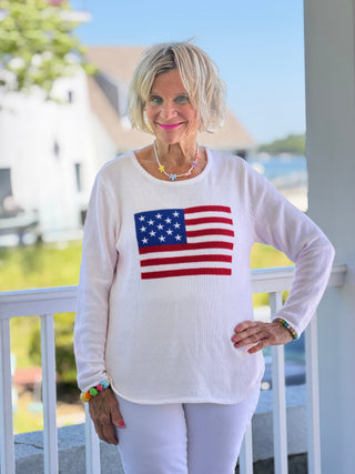 LULUB DOCKSIDE WHITE STAR FLAG SWEATER LULU-B